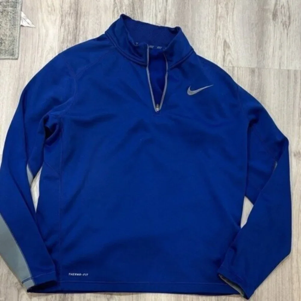 Nike Therma fit Men's Blue and Gray Performance fleece shirt n1/4 zip up size l